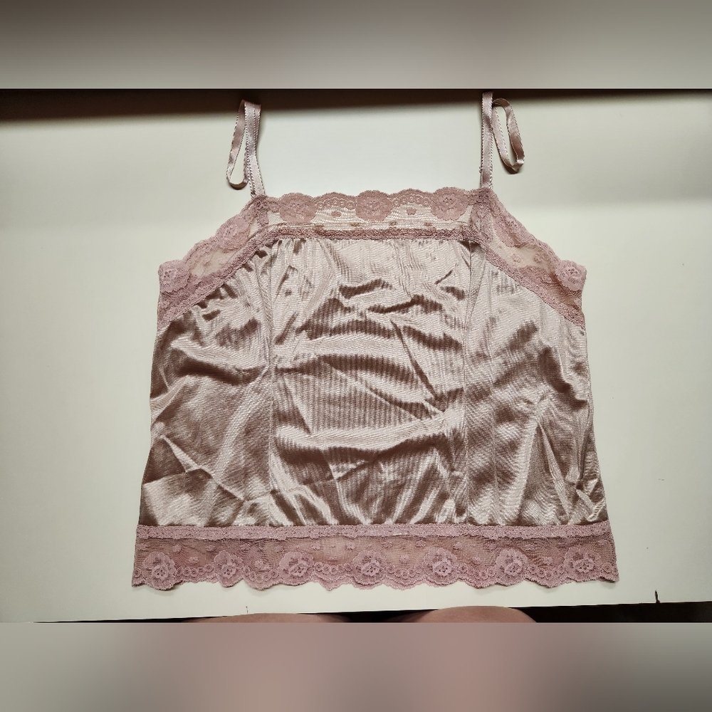 Warner's Satin Lace-Trim Cami in Dusty Pink